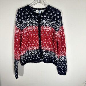 VTG Paul Harris Design Mohair Fair Isle Birds Eye Sweater Cardigan Black Red M